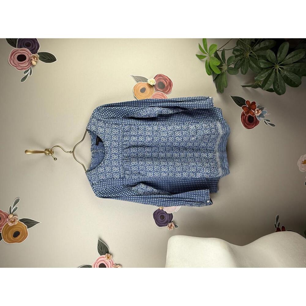 J. Crew Blue Patterned Long-Sleeve Blouse